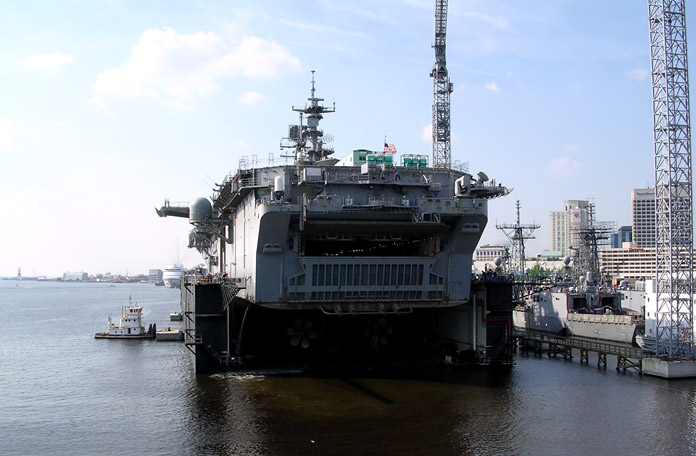 LHD Vessel in Speede floating dock - surface view