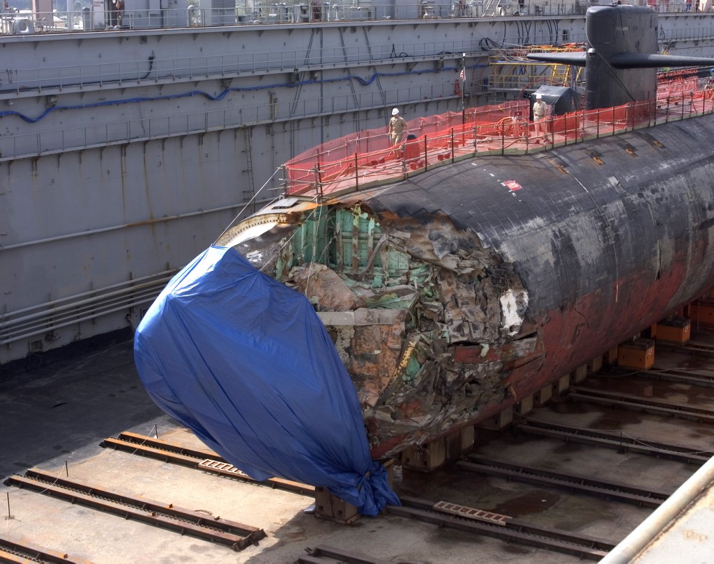 Damaged Forward Area of SSN-711 shown in dry dock