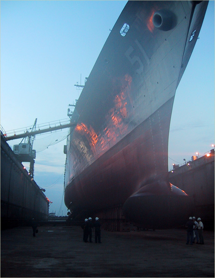 U.S. Naval Cruiser THOMAS S. GATES (CG-51) in dry dock