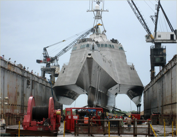 Winch Pulling LCS Onto Dock- Transfer of 2,500 Ton LCS-2 Independence