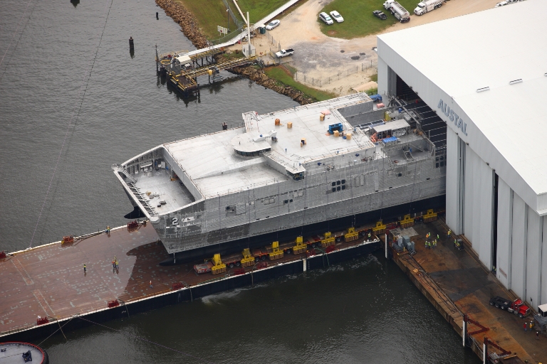 JHSV being transferred onto Barge, second stage -- Joint High Speed Vessel