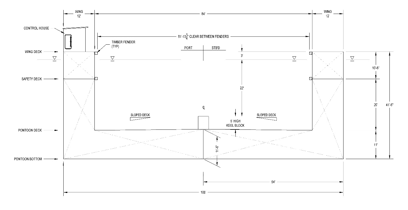 3800 Long Ton Sectional Floating Dry Dock Cross Section Schematic