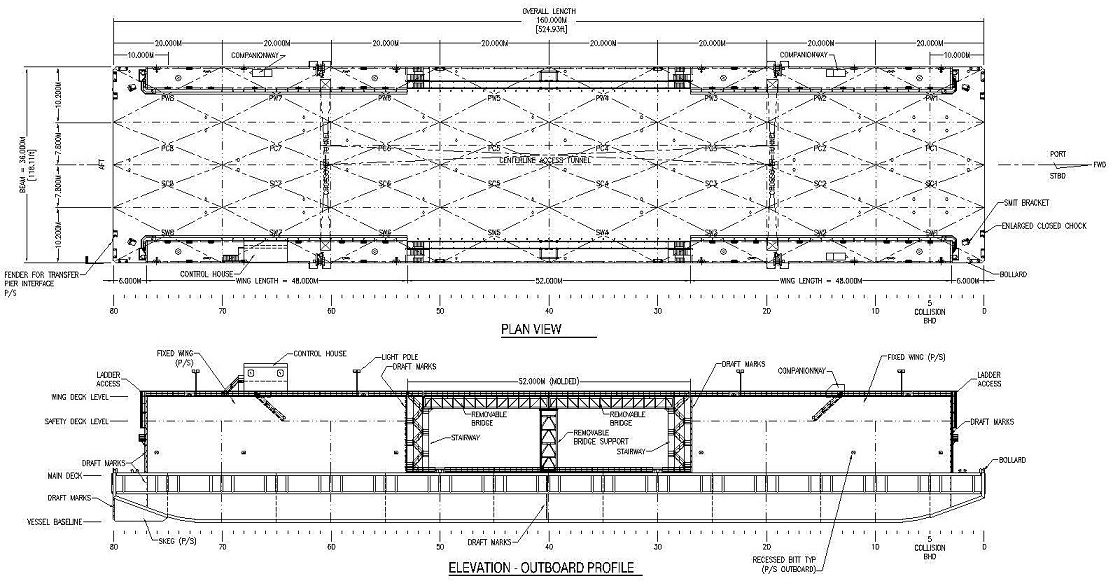 8600 Long Ton Semi-Submersible Barge with Transfer Schematic