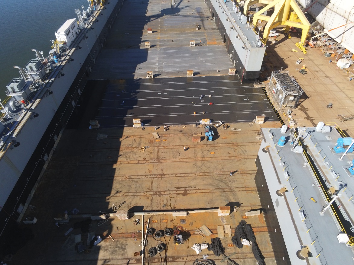 Shoreside wing wall of transfer dock removed